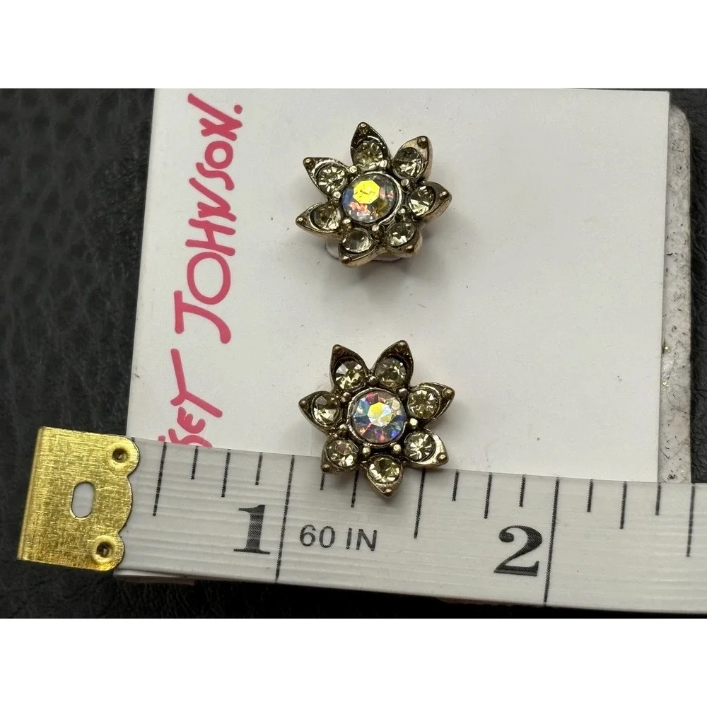 Betsey Johnson Gold Tone Aurora Borealis Crystal Flower Stud Earrings
